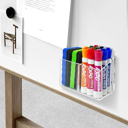 Magnetic Dry Erase Marker Holder, Clear Acrylic Magnetic Pen Marker Holder for Whiteboard, Fridge, Office, Home, Locker