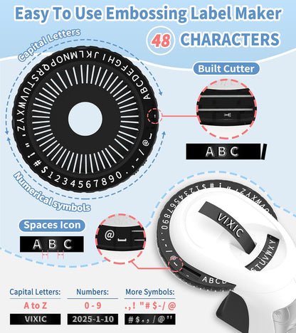 Embossing Label Maker Machine with Tapes, Vintage Retro Manual Punch Old School Embossed Labeler with 10 Rolls 3D (3/8") Embosser Tapes for Home Kids DIY Crafting & Scrapbooking, Black