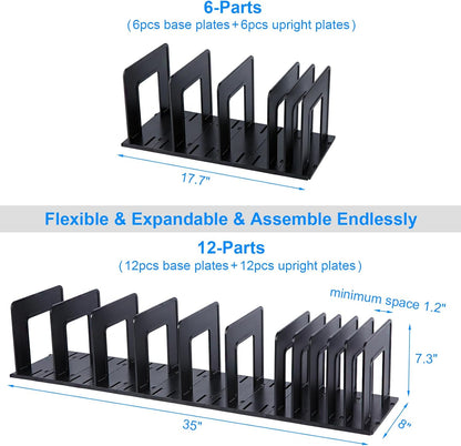 Adjustable Vertical File Sorter Sturdy Plastic Expandable Upright File Holder, Desktop Binder Organizer, School Office Organization Bookshelf Divider, Assemble Easily Endlessly, Black