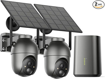 Aume 4MP Security Cameras Outdoor Wireless, No Subscription, 2-Cam Kit, Solar-Powered, Home Security Camera System with 360° Pan & Tilt, Color Night Vision, Easy Setup, 5GHz & 2.4GHz Router Compatible