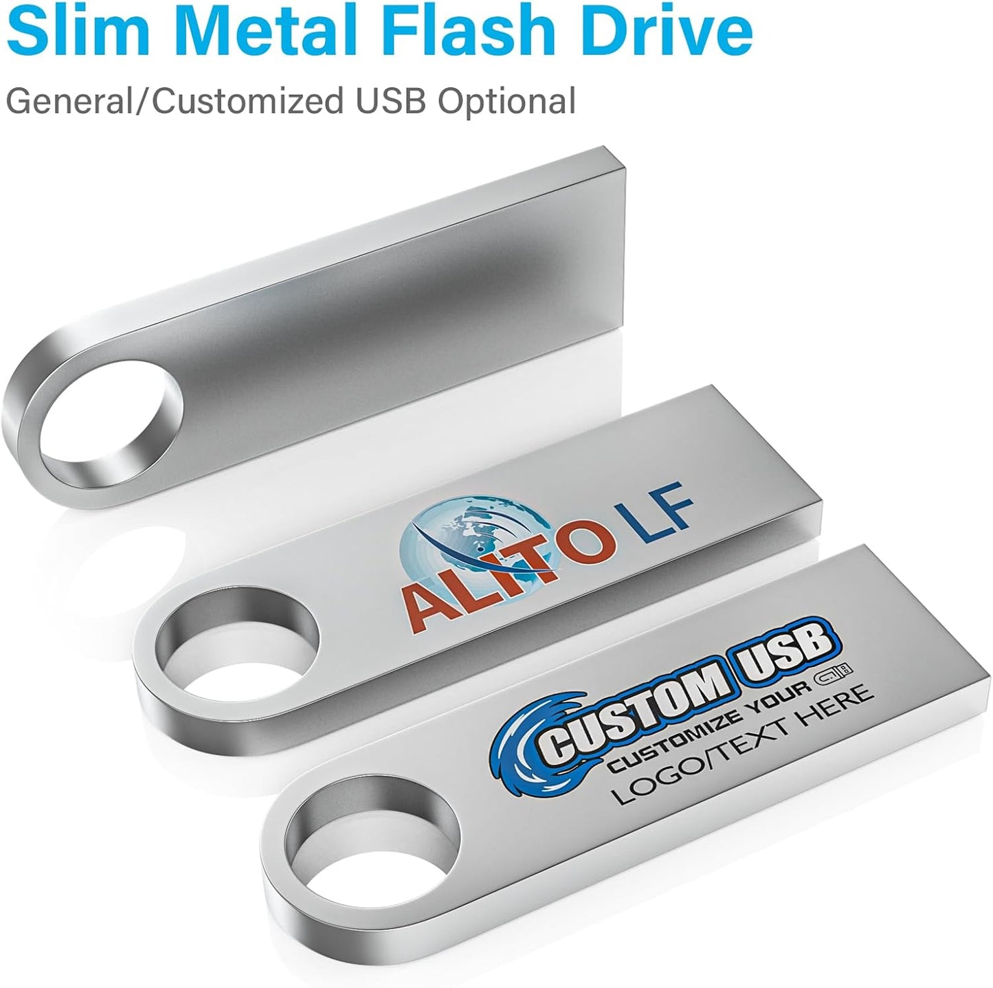 ABLAZE Custom Flash Drive 4GB 10 Pack, Personalized USB with Your Logo Metal Thumb Drives USB 2.0 Memory Stick Pendrive (Sliver)