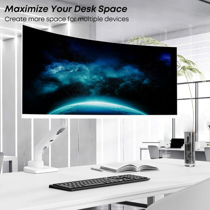 Premium Heavy Duty Monitor Arm for 17 to 49 inch Screens up to 44lbs, Fully Adjustable Ultrawide Single Clamp-on Desk Mount Stand, VESA 75x75/100x100mm (White)