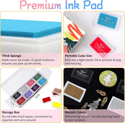 Fstaor 24 Colors Craft Ink Pads for Rubber Stamps, Washable Kids Ink Pads for Paper, Wood, Fabric, Fingerprint, Scrapbooking, DIY Arts & Crafts Supplies for Card Making