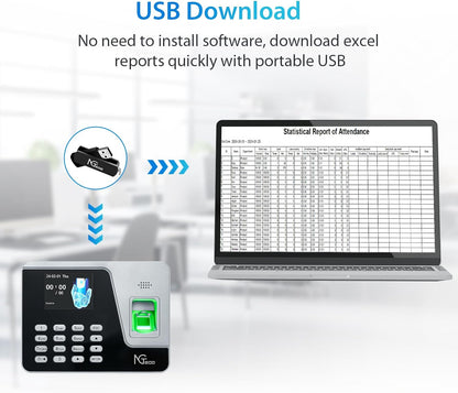 NGTeco Standalone Time Clock, Fingerprint & PIN Time Clocks for Employees Small Business Without WiFi & Software, Clock in and Out Machine for Employees, No Monthly Fee