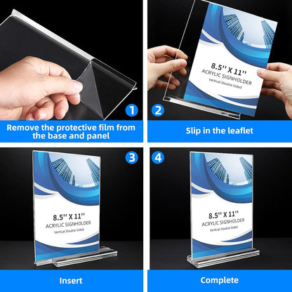 18 Pack Acrylic Sign Holder 8.5 x 11, Double-Sided Clear Sign Holder Plastic Stands for Display, T Shape Acrylic Table Sign Stands for Office Store Restaurants Wedding Party Decoration