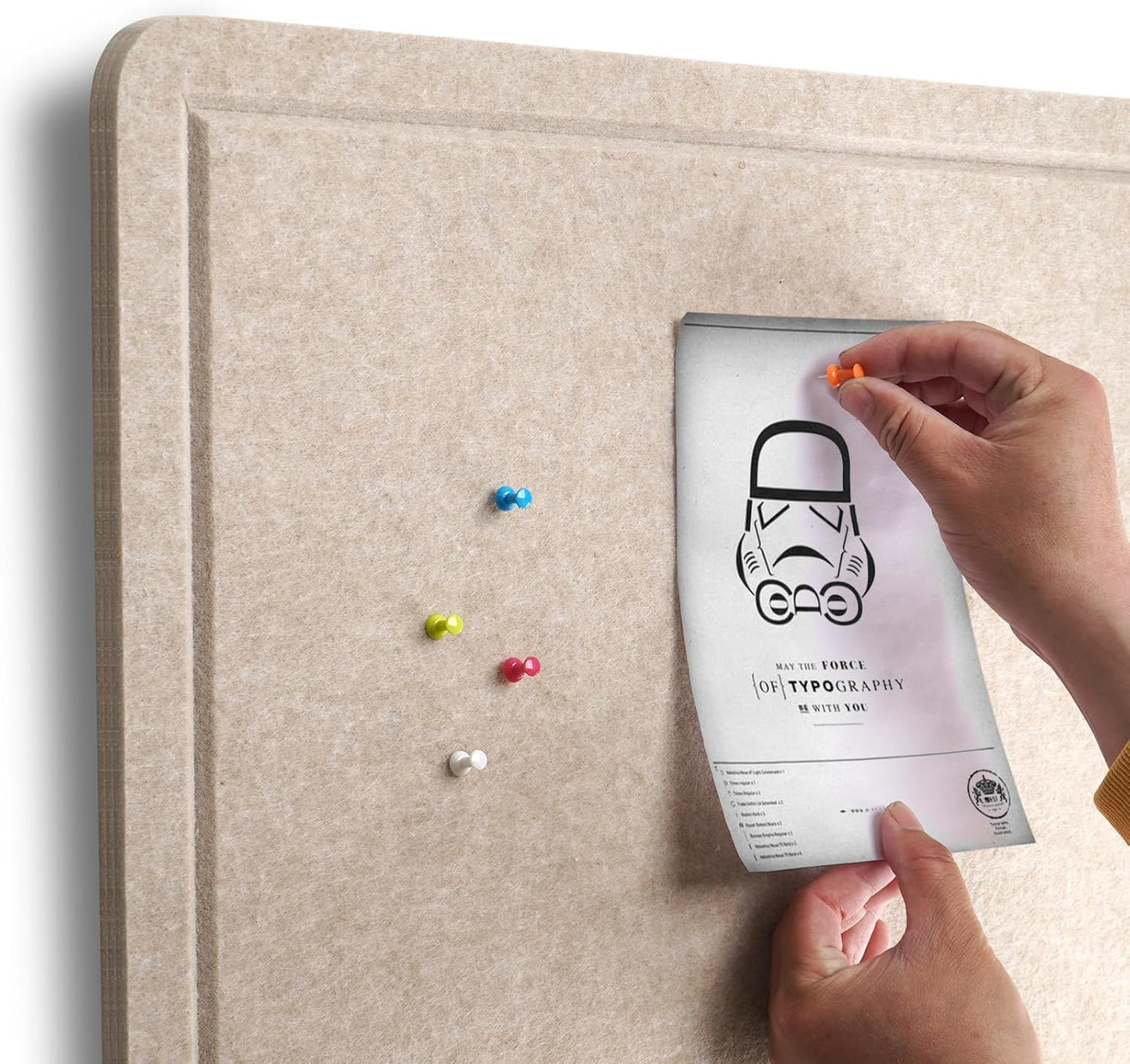 Large Bulletin Board, 48 X 36 inches Felt Board Notice Pin Board, 4' x 3'Cork Board Alternative for Wall, Self-Adhesive Vision Board Mood Board Foldable Photo Board with 30 Pushpin (Beige Brown)