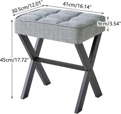 IBUYKE Square Makeup Stool with X-Leg Foot Rest, Linen Footrest, Ottoman Seat, Multi-Use as Small Side Table, for Bedroom, Living Room, Blue Gray LG-70L