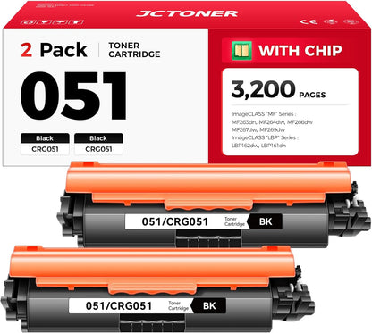 051 Black Toner Cartridge 2-Pack with chip Replacement for Canon 051 CRG-051 051H Compatible for Canon ImageCLASS MF264dw MF267dw MF269dw LBP162dw MF266dw MF263dn LBP161dn Laser Printer Ink All-in-One