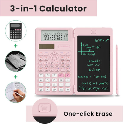Scientific Calculators for School with Notepad, ROATEE Pink Cute School Supplies for Girls Middle and High School Stuff for Student, 240 Functions 82 MS Foldable 2-Line Display Solar and Battery Power