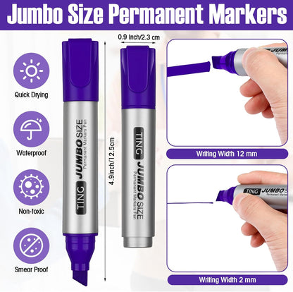 Fuutreo 10 Pack Jumbo Permanent Markers Bulk Large Chisel Tip Permanent Markers Quick Drying Waterproof Big Huge Poster Pens for Office, Logistics Company and More(Purple)