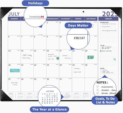 Ospelelf Large Desk Calendar 2025-2026 with PU Leather Pad, 18 Months Planner Pad from July 2025 to Dec 2026, 22" x 17" Wall Calendar with Protective Cover for Home or Office, Black