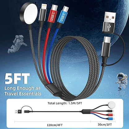 Cruise Essentials 4 in 2 Charging Cable for Apple iWatch Charger/iPhone 17/Lightning/Micro, Travel Multi Charging Cable Cord Compatible for iWatch Ultra/SE/10-1, iPhone16-6, Android, Car Accessories