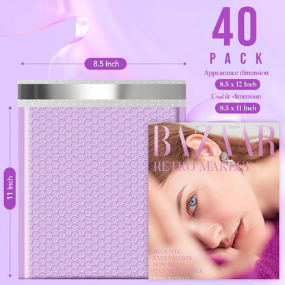 Fuxury Bubble Mailers 8.5x12" 40 Pack Large Bubble Envelopes Usable 8.5x11" Thick Cushioning Mailer for Mailing Books Clothes Mothers Day Gifts Mailers Lavender #2