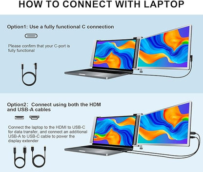 FOPO 15.6" Laptop Screen Extender Monitor Portable FHD 1080P IPS, Dual Monitor Extender for 13"-17.3" Laptops, Compatible with MacOS, Windows
