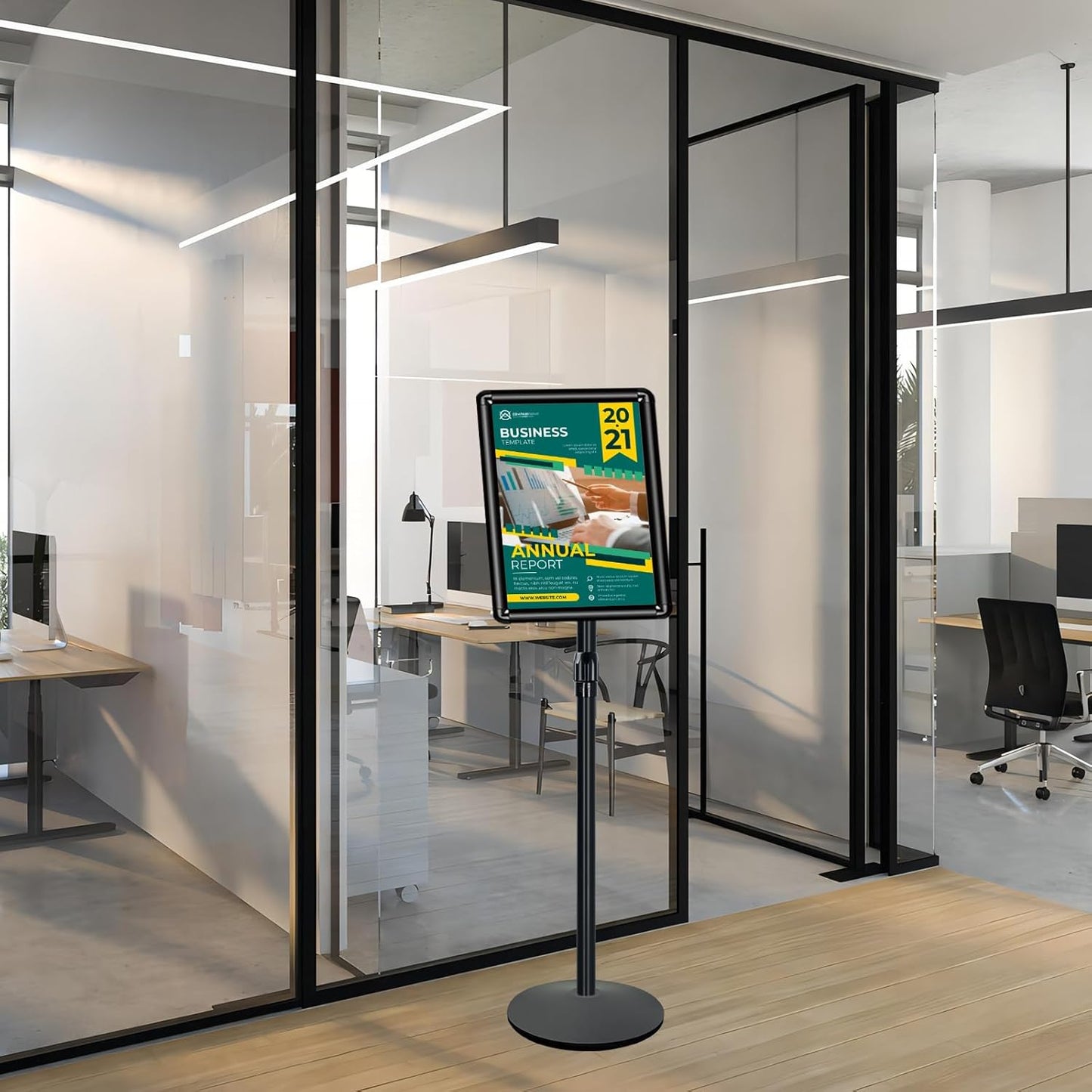 Heavy Duty Sign Holder Stand 11x17in Pedestal Poster Stand Adjustable Floor Standing Sign Stand with Safety Corner for Advertisement / Display (Black)