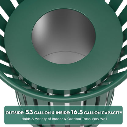 27.6IN Round Large Outdoor Trash Can, Heavy Duty Metal Slatted Garbage Can Outdoor, All Weather Resistant Commercial Garbage Cans, Waste Receptacle in Park, School, Beach, Patio, Green