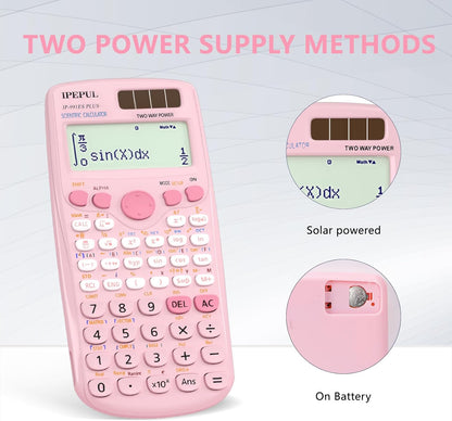 Scientific Calculators, IPepul Pink Math Calculator with 417 Function, Solar Battery Power and 4-Line Display, School Supplies for Middle High College Students Teachers (Pink 991ES Plus)