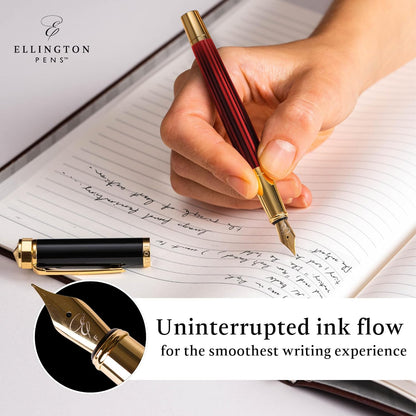 Luxury Fountain Pen Set- Fountain Pens for Writing - Smooth Extra Fine Nib - Includes Refillable Ink Converter, 3 Ink Cartridges [Black & Blue], Gift Box - Elegant Calligraphy