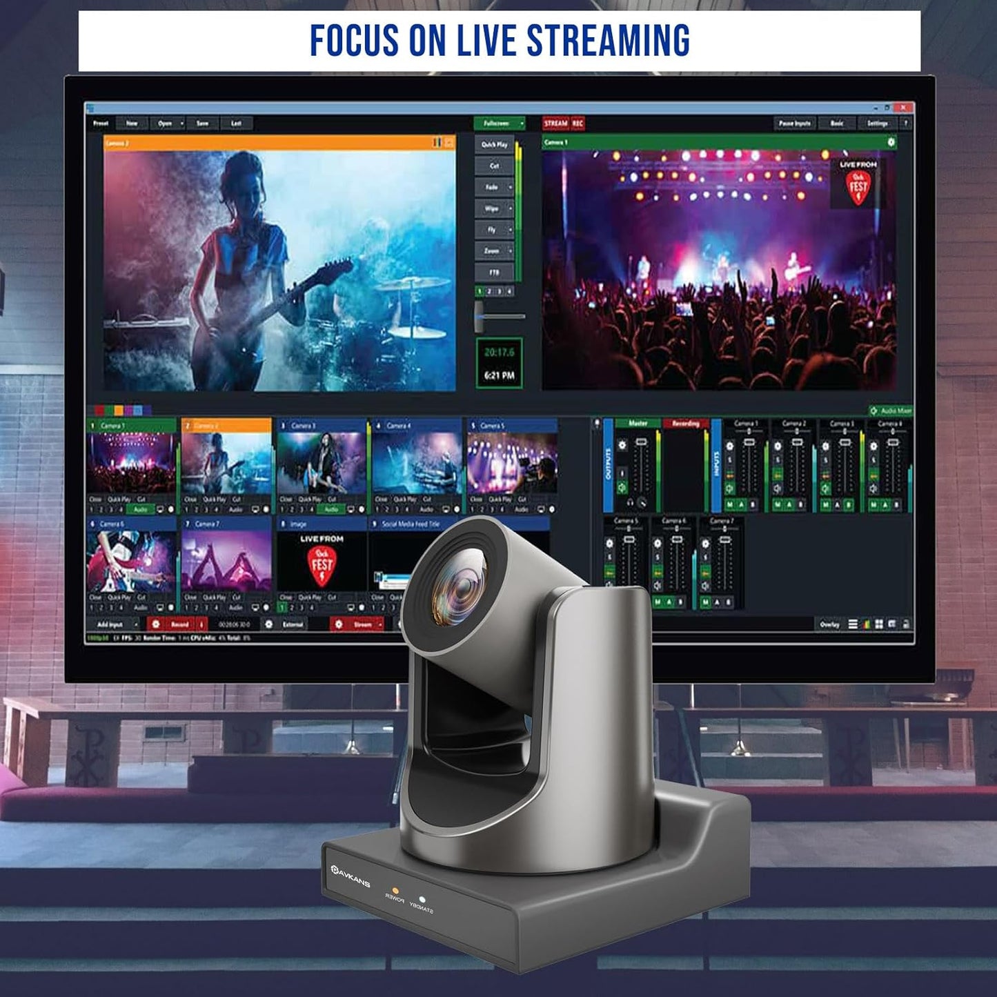 AVKANS NDI PTZ Camera, AI-Base Auto Frame Tracking Camera, 20X Zoom HDMI PTZ with SDI USB POE for Church House of Worship Live Streaming and Recording (NDI License Included)