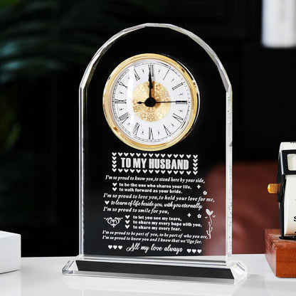 Gifts for Husband from Wife，Romantic Birthday Gifts for Husband Home Office Desk Decorations, Christmas, Wedding Anniversary, Valentine's Day and Father's Day Gifts Glass Clock Gift (Battery not Included) (Husband Gifts)