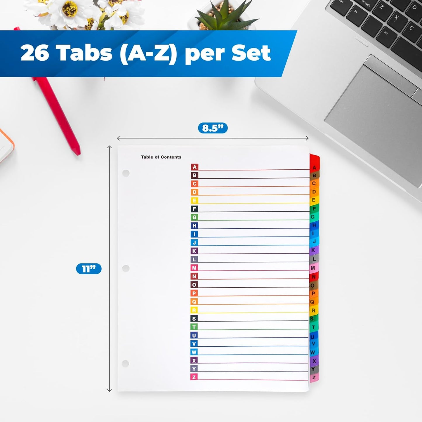 Alphabet Binder Dividers – 3 Sets of 26 A–Z Index Tabs for 3-Ring Binders, 8.5 x 11 in – Customizable Table of Contents, 3-Hole Punched – for School, Filing, Office Organization - 3 Pack