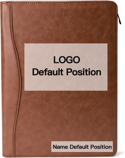 Personalized Vegan Leather Portfolio, Legal Size 8.5 x 14 Pad Holder, Custom Business Padfolio for Men Women, Zippered Laptop Organizer, Professional Notepad Folio, Brown