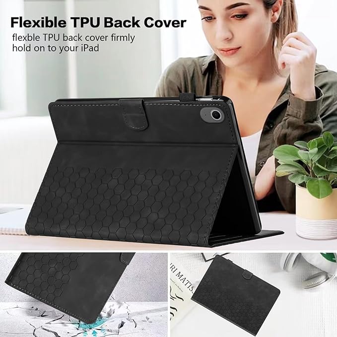 Case for Samsung Galaxy Tab S10 Lite/S10 Fe/S9 Fe 10.9" /S9 11" Tab Cases Multi-Angle Viewing Smart Stand with Pocket Auto Wake/Sleep PU Leather Tablet Flip Folio Cover Black