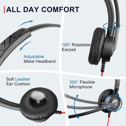 Callez USB Headset with Mic, Computer Headset with ENC Dual Noise Cancelling Microphone & MS Teams Call Button, Wired Mono Headphones for PC Laptop Mac Teams Zoom Home Office Work