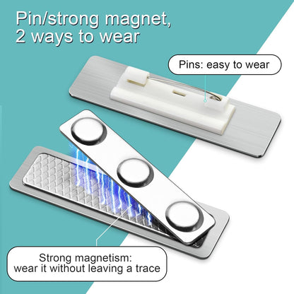 Engraved Personalized Name Tags with Magnet Clip or Pin - Stainless Steel Metal Custom Magnetic Name ID Badge Tag for School Teacher, Kids, Business Work Lable Sign Employee Name Plate (Magnet)