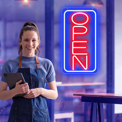 16.5" X 9" Led Neon Open Signs for Business Ultra Bright Plug In Electric Light Up Open Signs with ON/OFF Switch and 12V/2A AC Adapter for Storefront Window Bar Salon Coffee Stores (Vertical)