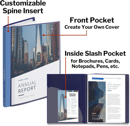Dunwell Presentation Binder 12-Pocket, Displays 24 Pages, 8.5x11 Portfolio Binder with Plastic Sleeves, Storage and Organizer for Documents, Certificates, Projects, Photos (Blue)