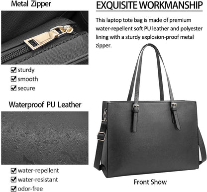 Laptop Bag for Women Waterproof Lightweight Leather 15.6 Inch Computer Tote Bag Business Office Briefcase Large Capacity Handbag Shoulder Bag Professional Office Work Bag 15.6 Inch Grey