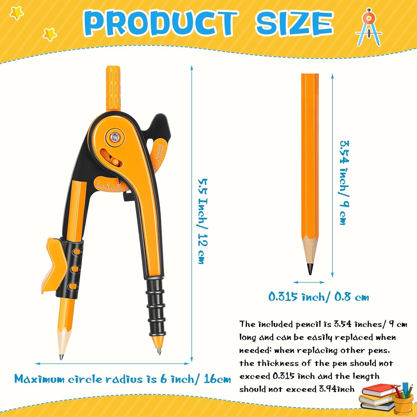 Zonon Student Math Geometry Compass Bulk 6 Inch Plastic Drawing Compass with Pencils Bright Color Precision Tool Back to School Supplies(12 Pcs)