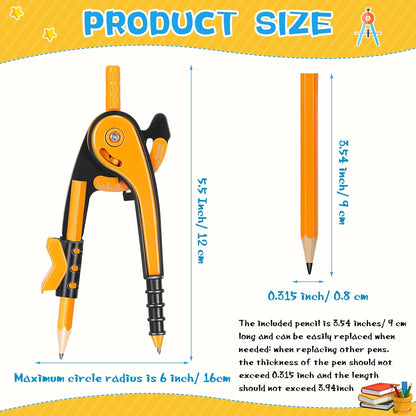 Zonon Student Math Geometry Compass Bulk 6 Inch Plastic Drawing Compass with Pencils Bright Color Precision Tool Back to School Supplies(12 Pcs)