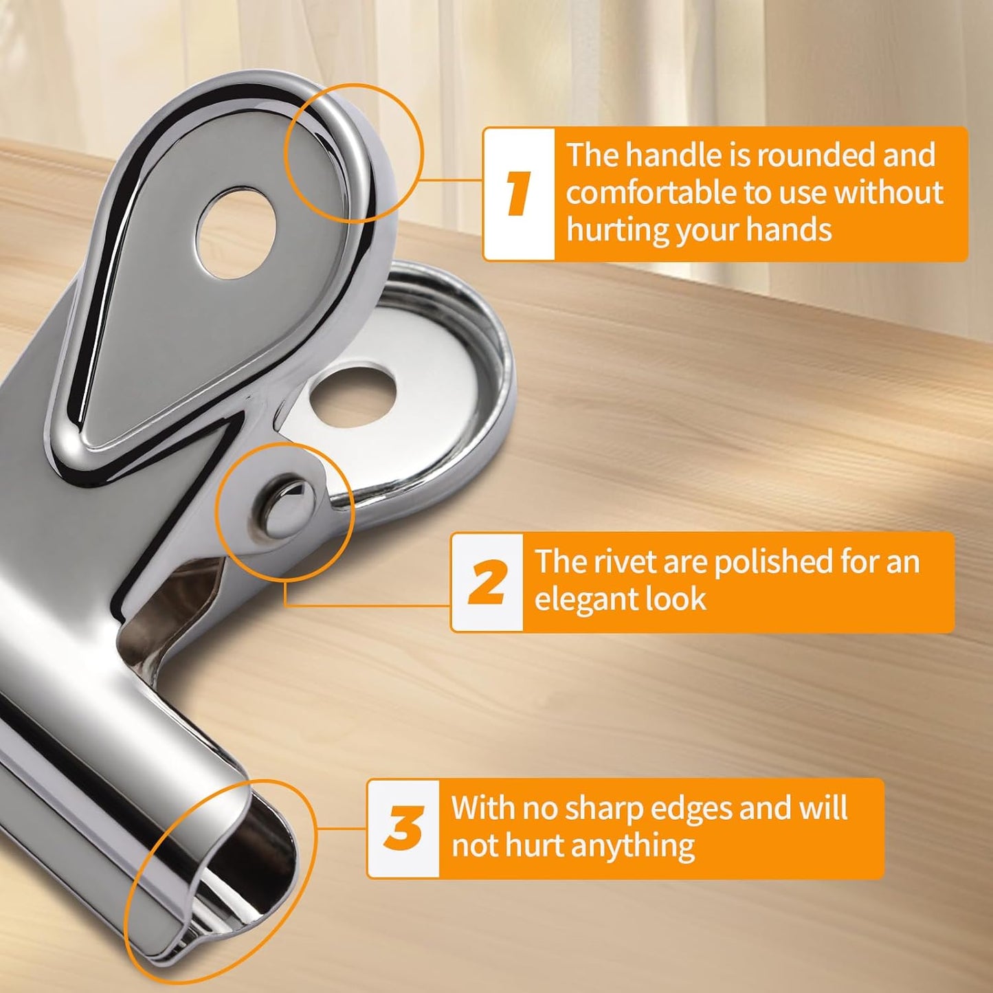 SIAMESE Bulldog Clips, 8 Pcs Binder Clips for Office & Kitchen, Multi-Purpose Binder and Food Bag Clamps for Sealing, Storage, Hanging (Silver)