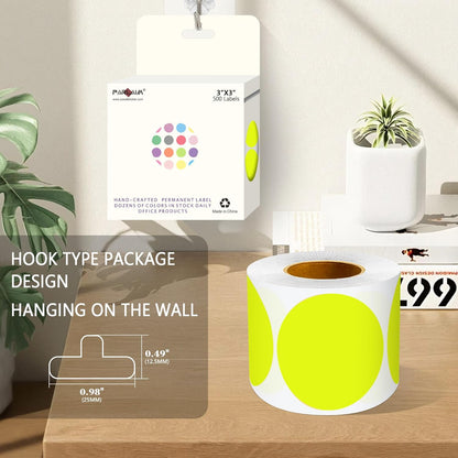 PARLAIM 3" Diameter Round Fluorescent Yellow Color Coding Sticker, 4 Rolls 2000PCS Circle Dot Label,Permanent for Inventory Box Labeling