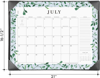 Cabbrix Desk Calendar 2025-2026 with Desktop Mat, 21" x 16.5" Large Desk Calendar July 2025 to December 2026, 18 Months Calendar for Home Office School Planning, Greenery