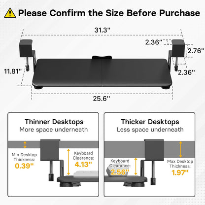 BONTEC KMT01 Under Desk Keyboard Tray, Pull-Out Keyboard & Mouse Platform with C-Clamp, 25.6 x 11.8 in Space-Saving Ergonomic Slide-Out Drawer, Black