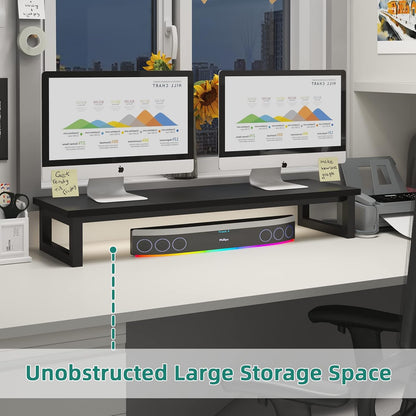 Dual Monitor Stand Riser, 39Inch Large Monitor Stands for 2 Monitors, Computer Monitor Stand, Wooden Desktop Oraganizer Shelf for Office Desk Computer,Laptop,TV