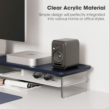 Fenge Acrylic Monitor Stand Riser, 42.5 Inches Dual Monitor Stand with Metal Storage, 2 Tier Acrylic Computer Riser for Desk, Clear Laptop Stand for PC, Laptop, Printer, TV, Blue