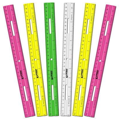 Clear Plastic Rulers 12 Inch, Rulers Bulk for Classroom Assorted Colors 6 Count Metric and Inches Ruler, Shatterproof Ruler 12 Inch