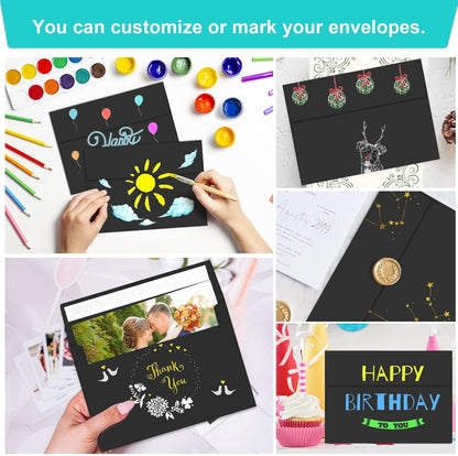 70 Packs A2 Black Envelopes for 4.5x5.5 Cards, Invitations, Photos, RSVP, Greeting Cards - Self-Seal Postcard Envelopes