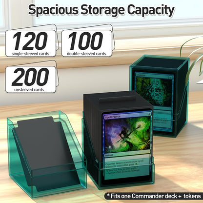 Mlikero Card Deck Cases, Acrylic Commander Deck Box Holding 100+ Sleeved Cards with Dividers, Clear Card Storage Box Fit for MTG, TCG, Sports Cards (Mint Blue)