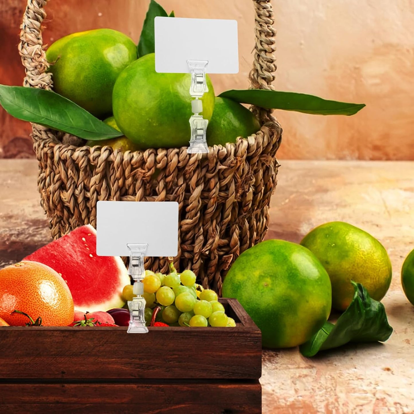 50 Pieces Double Sided Sign Clip, Clear Retail Merchandising Signs Display Tags, Plastic Sign Holder Rotatable Pop Clip-on Promotion Clips Stand for Label, Basket, Business Cards