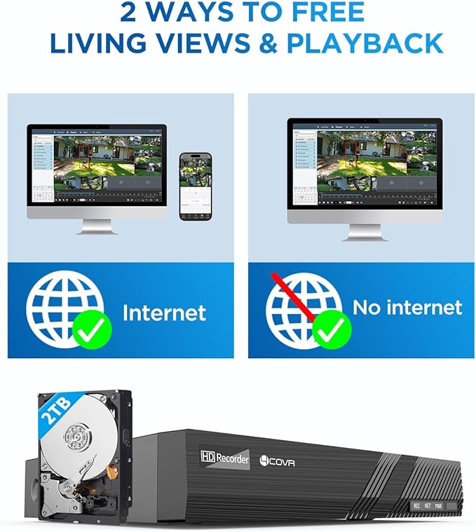 4COVR 4K PoE Security Camera System 8CH, 2-Way Audio & Smart Color Night Vision, 8X 8MP PoE IP Bullet Cameras, AI Human/Vehicle Detection, IP67 Weatherproof, 2TB NVR, 24/7 Recording, LY37YX8M0808-1