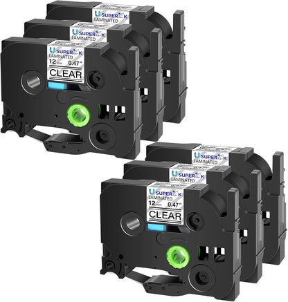 6PK Compatible for Brother P-Touch Label Maker Tape TZe-131 TZ-131 TZe131 TZ131 Black on Clear 12mm 1/2 inch 0.47'' x 26.2ft Laminated TZe TZ Label Tape for PT-H300LI P700 P710BT P750W