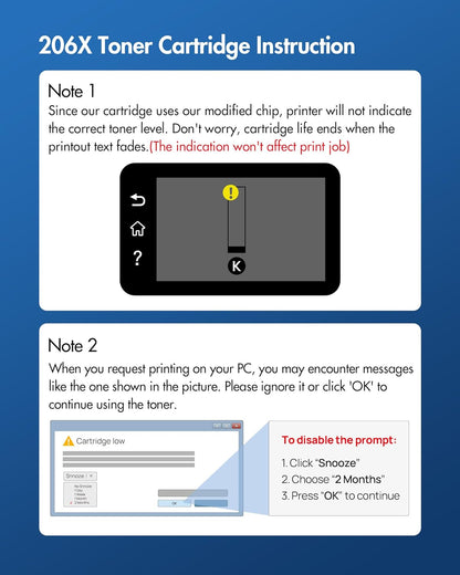 206X Black Toner Cartridge Replacement for 206X 206A Black to use with Color Pro MFP M283fdw M283cdw M283fdn M282nw M255dw M255nw M283 M255 Printer(W2110X W2110A, 2 Packs)