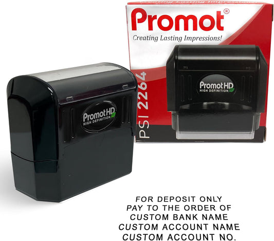 Promot Pre-Inked Custom Deposit Stamp - Personalized Text, Refillable Custom Stamp with Built-in Ink Reservoir, Easy 3-Step Re-Inking, Customized Rubber Stamp for Bank and Businesses (5-Lines)