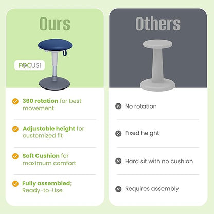 Kids Wobble Stool Ages 7–12; Adjustable Height Wobble Stool for Classroom Seating with Soft, Easy-to-Clean New Fabric Cushion; Flexible Wiggle Chair for Focus & ADHD + Bonus Visual Timer (Ocean Blue)