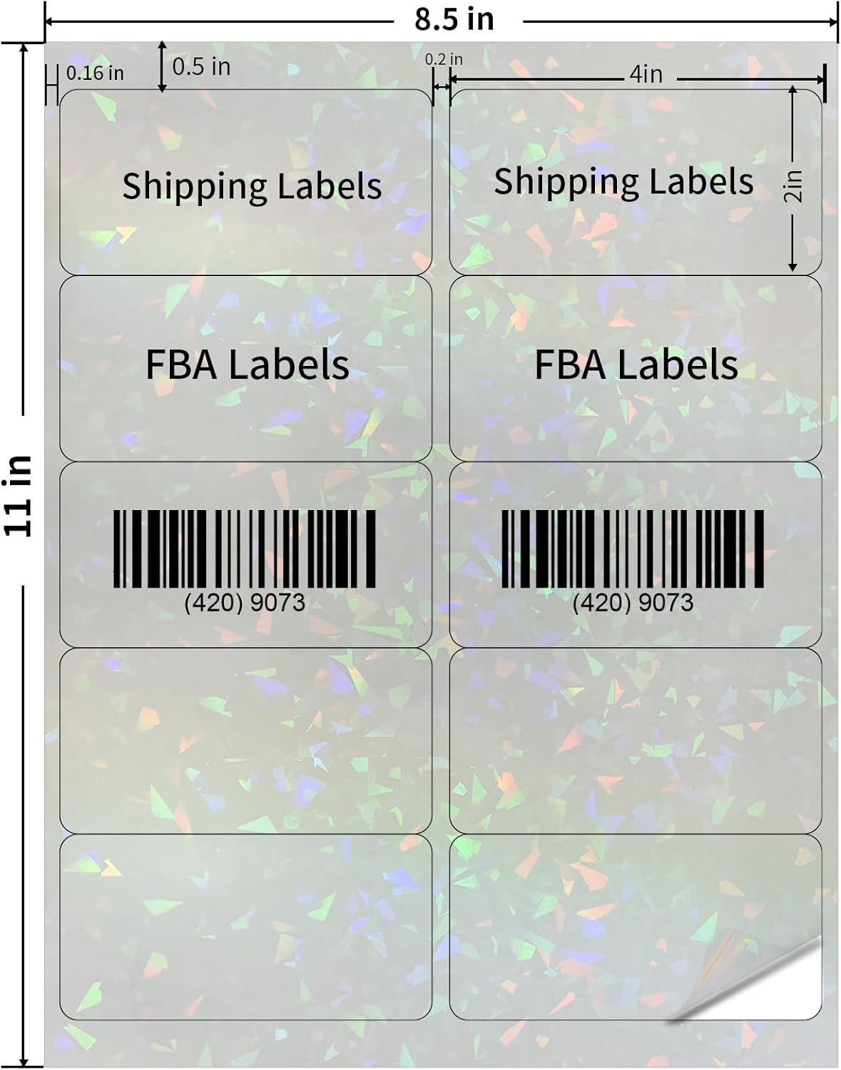 STARLIBOO Transparent Stickers Labels - 2" x 4" Clear Address Labels Mailing Stickers for Laser/Inkjet Printer 8.5"×11"- 200 Labels (Clear Holographic)